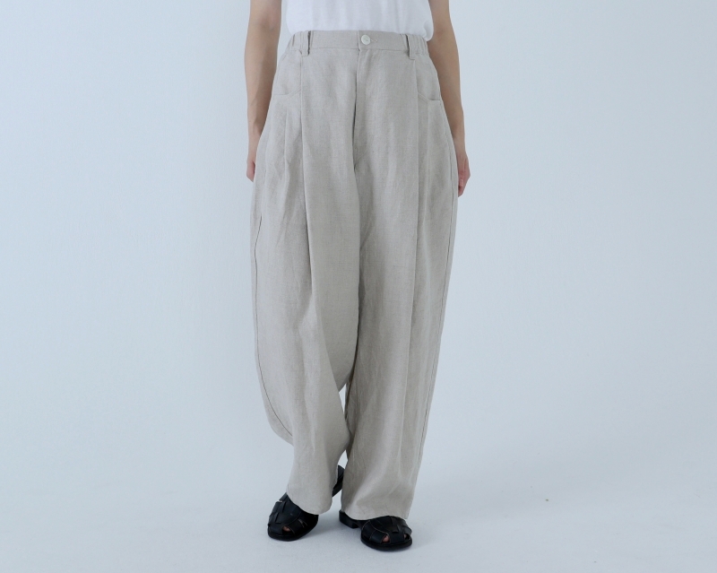 日本奶奶家 愛爾蘭麻抓褶立體寬褲 5色