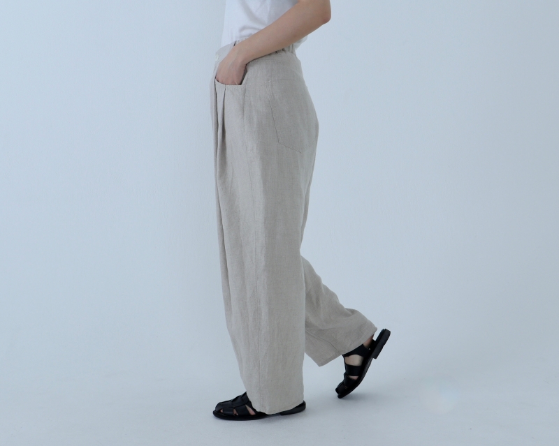 日本奶奶家 愛爾蘭麻抓褶立體寬褲 5色