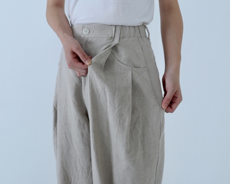 日本奶奶家 愛爾蘭麻抓褶立體寬褲 5色