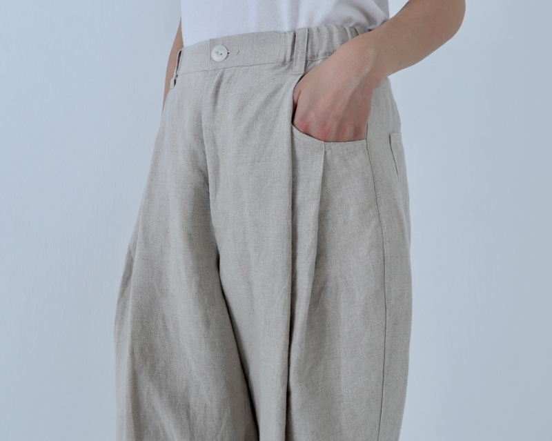 日本奶奶家 愛爾蘭麻抓褶立體寬褲 5色