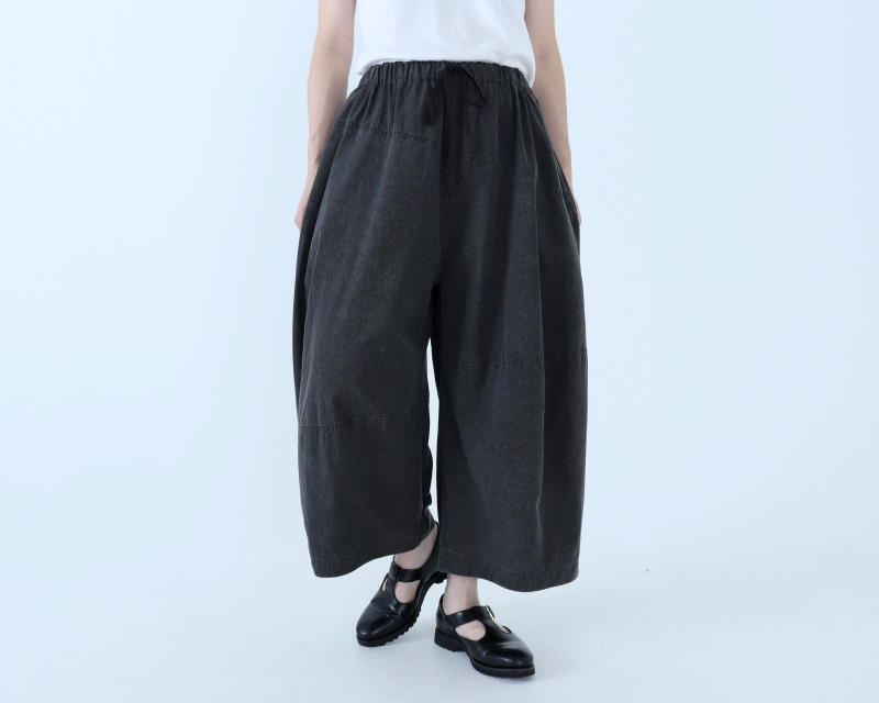 日本奶奶家 球磨染細條紋不規則車線寬褲