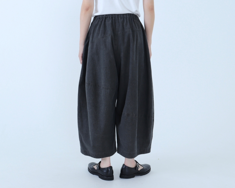 日本奶奶家 球磨染細條紋不規則車線寬褲