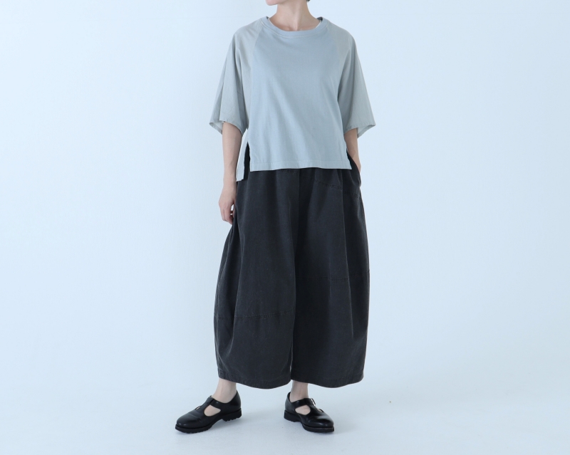 日本奶奶家 球磨染細條紋不規則車線寬褲