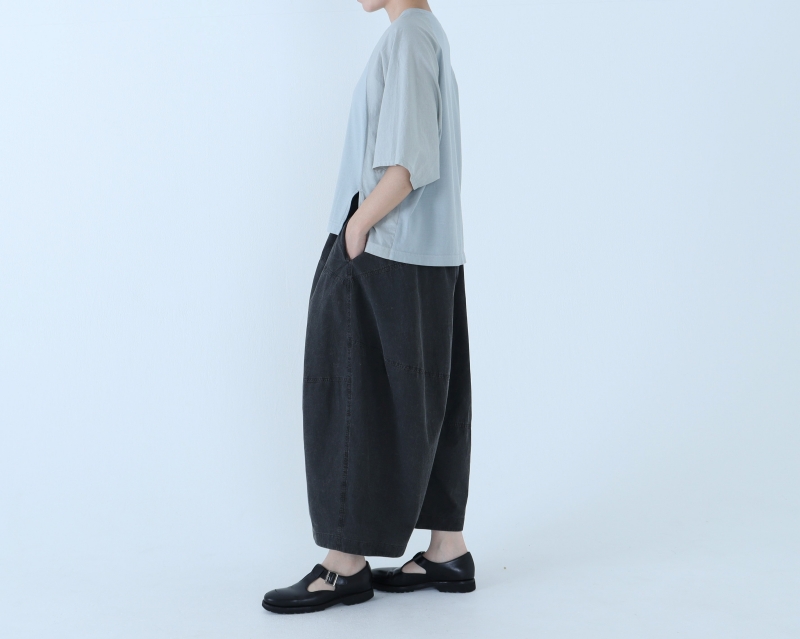 日本奶奶家 球磨染細條紋不規則車線寬褲