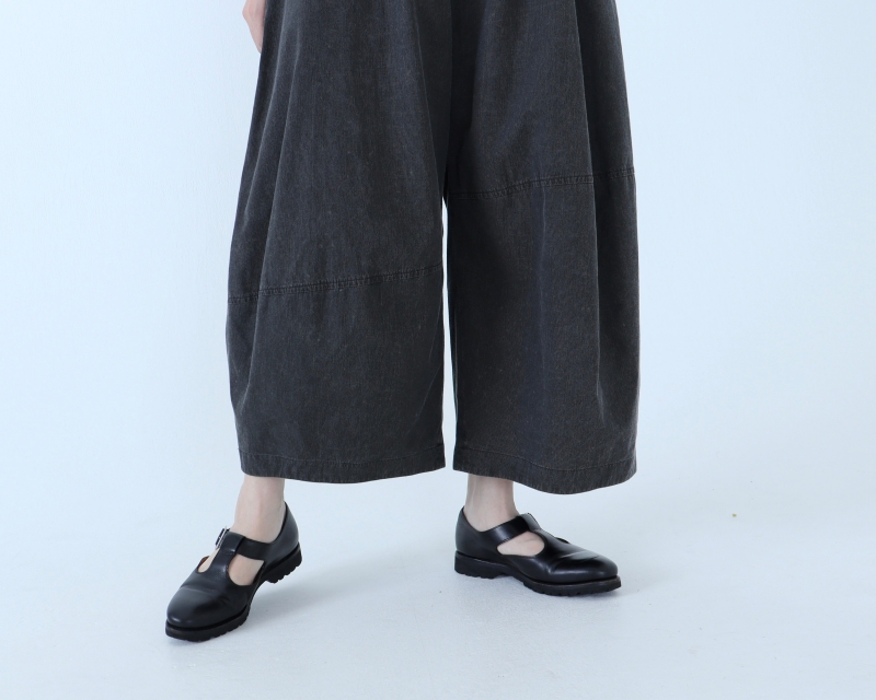 日本奶奶家 球磨染細條紋不規則車線寬褲