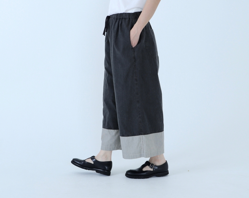 日本奶奶家 球磨染細條紋拚色寬褲