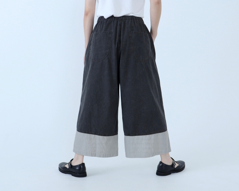 日本奶奶家 球磨染細條紋拚色寬褲