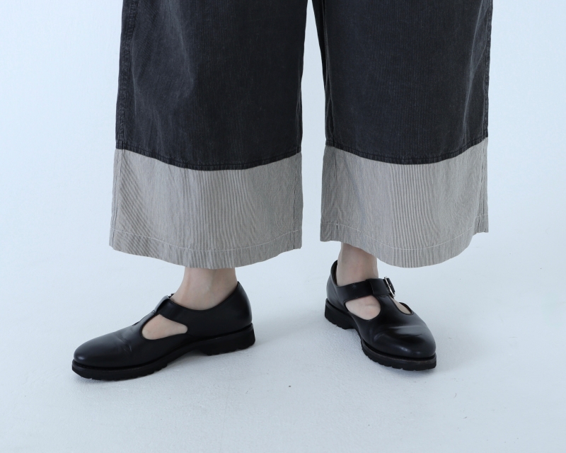 日本奶奶家 球磨染細條紋拚色寬褲