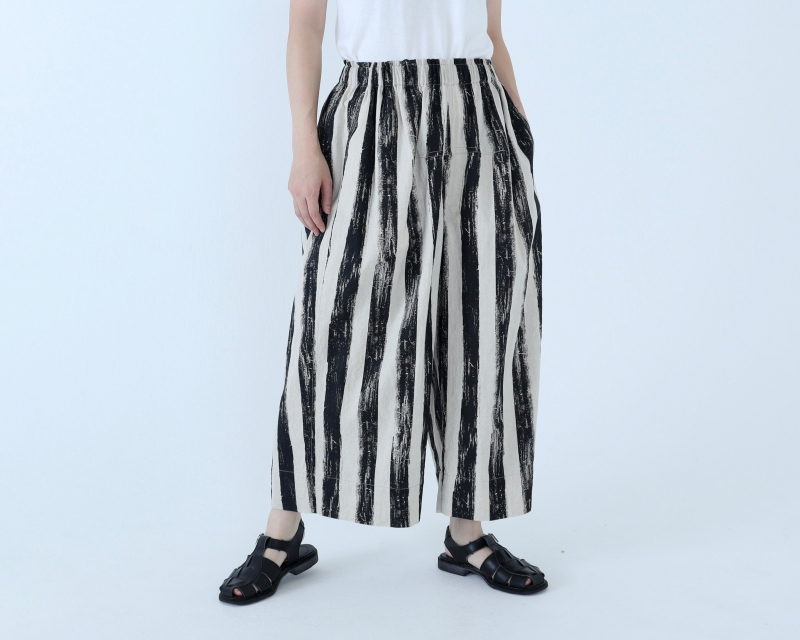 日本奶奶家 手繪條紋祕魯棉麻小寬褲