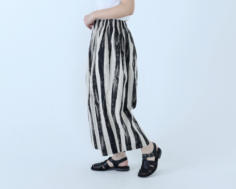 日本奶奶家 手繪條紋祕魯棉麻小寬褲
