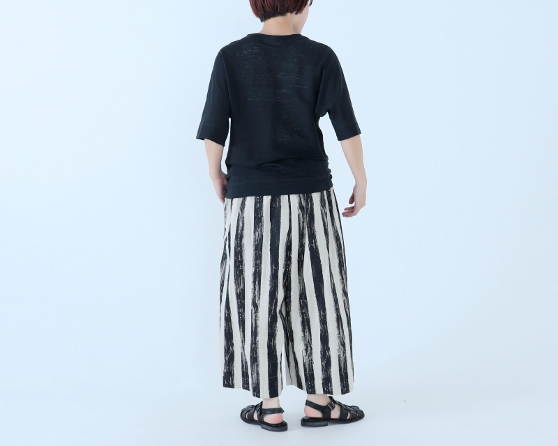 日本奶奶家 手繪條紋祕魯棉麻小寬褲