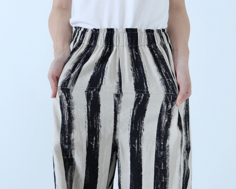 日本奶奶家 手繪條紋祕魯棉麻小寬褲