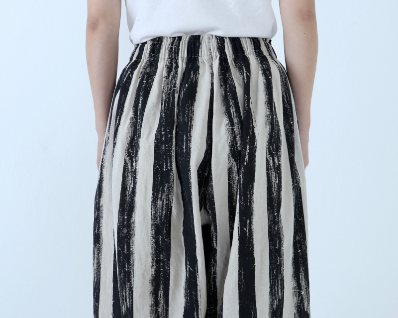 日本奶奶家 手繪條紋祕魯棉麻小寬褲