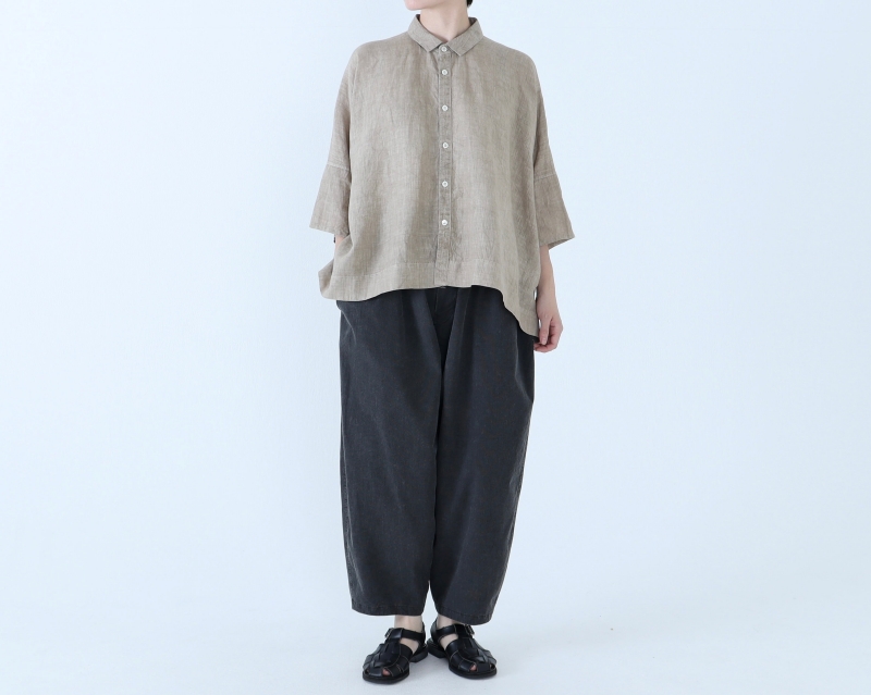 日本奶奶家 球磨染細條紋阿拉丁寬褲