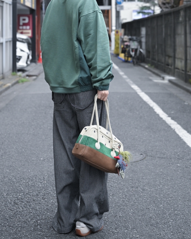 日本品牌 細條紋吊帶寬褲