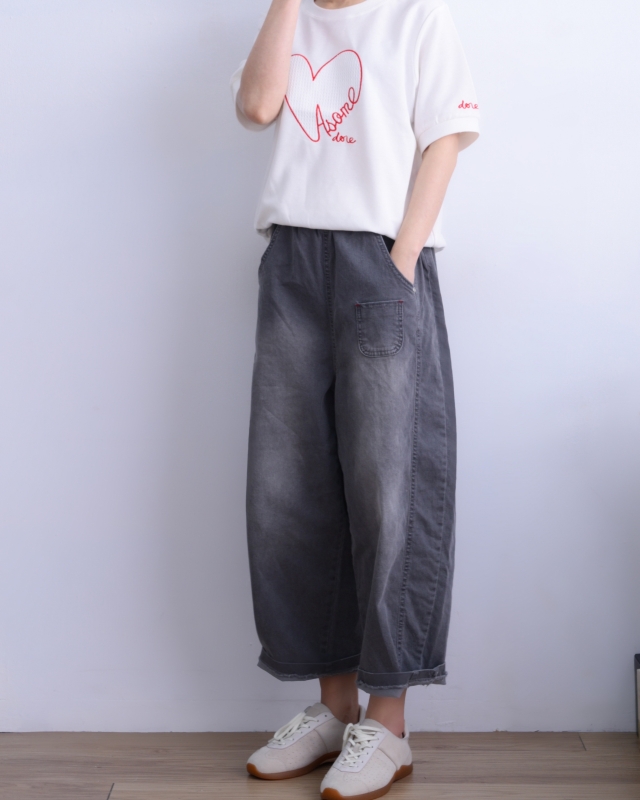 韓 黑色小口袋寬褲 size