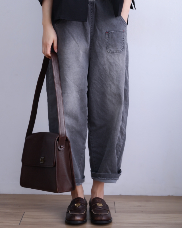 韓 黑色小口袋寬褲 size