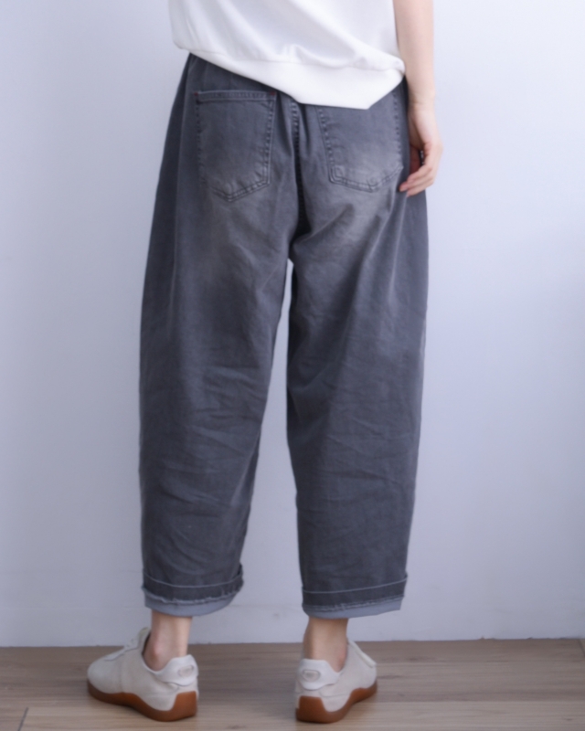 韓 黑色小口袋寬褲 size