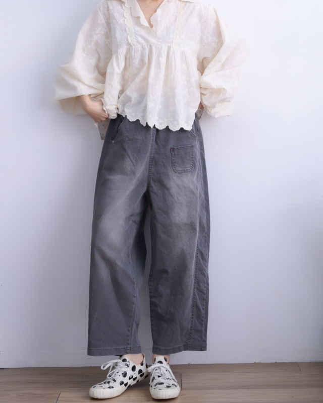 韓 黑色小口袋寬褲 size