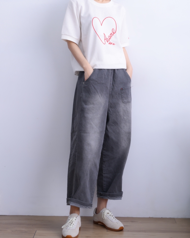 韓 黑色小口袋寬褲 size