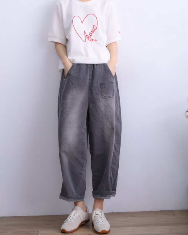 韓 黑色小口袋寬褲 size