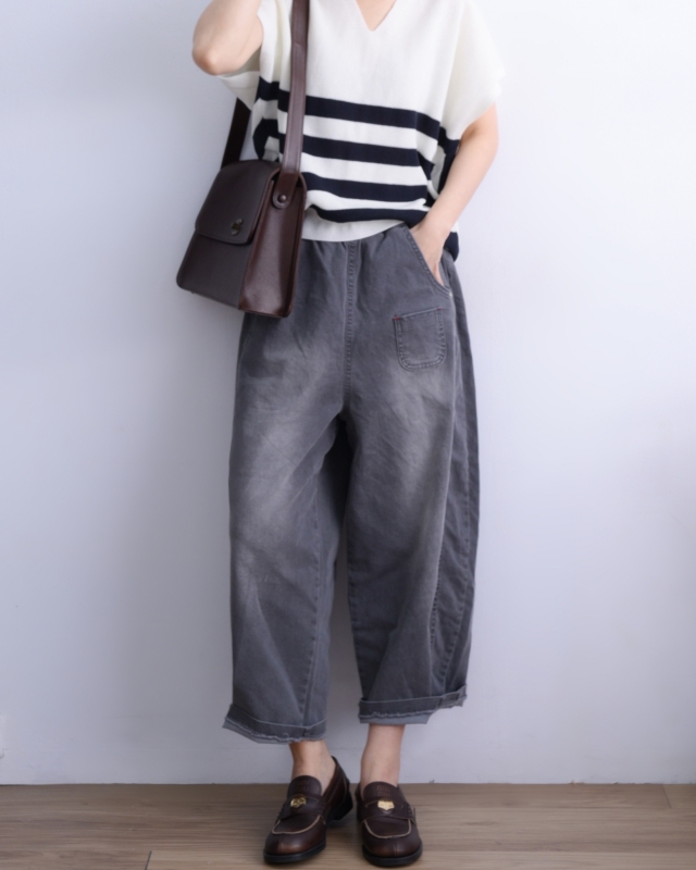 韓 黑色小口袋寬褲 size