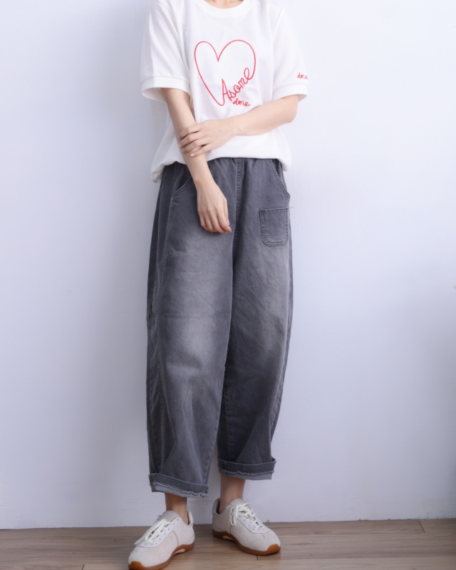 韓 黑色小口袋寬褲 size