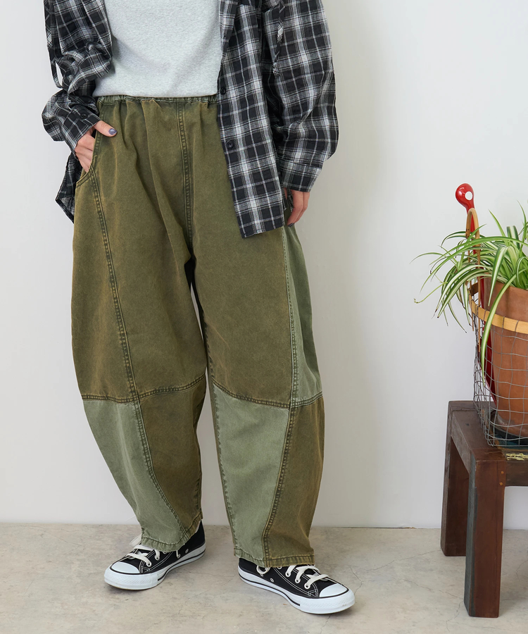 日本品牌 硫化染拼接繭型寬褲