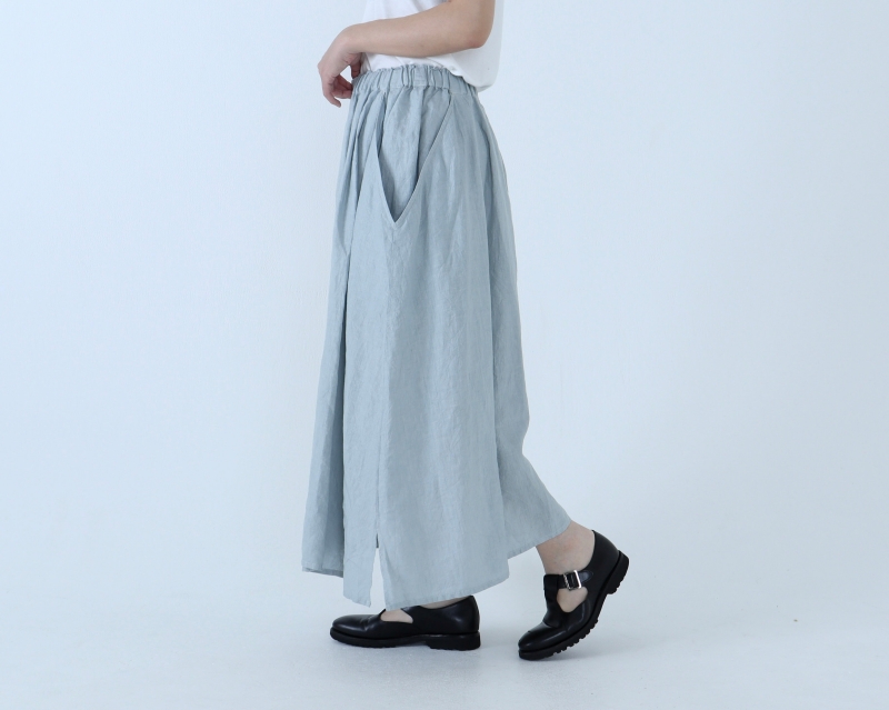 日本奶奶家 愛爾蘭麻洗皺貝殼口袋長裙 8色