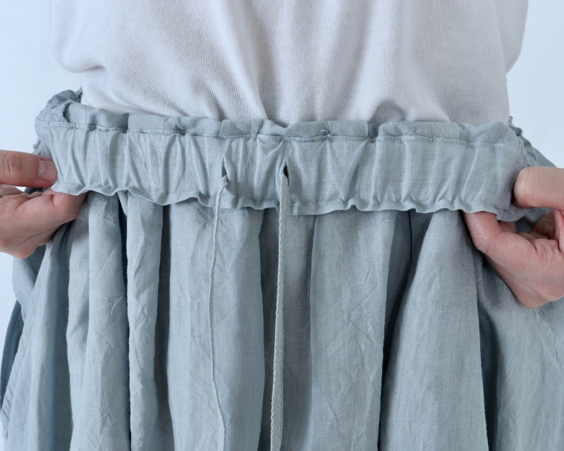 日本奶奶家 愛爾蘭麻洗皺貝殼口袋長裙 8色