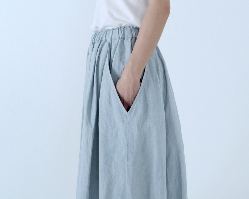 日本奶奶家 愛爾蘭麻洗皺貝殼口袋長裙 8色