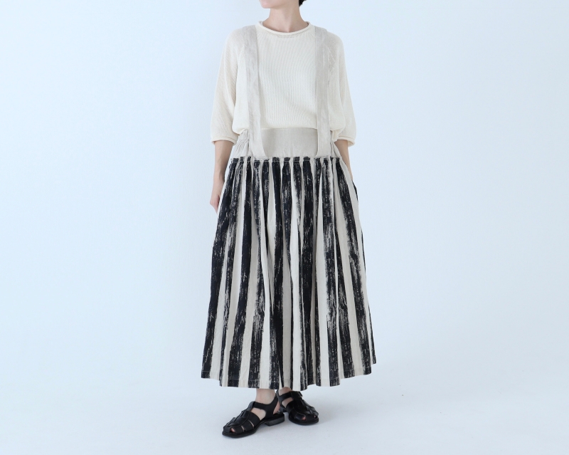 日本奶奶家 手繪條紋祕魯棉麻吊帶裙