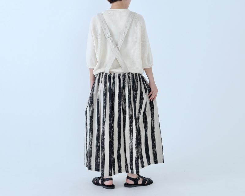 日本奶奶家 手繪條紋祕魯棉麻吊帶裙