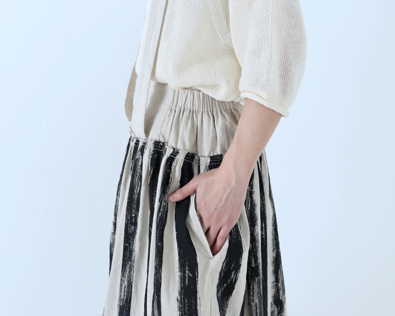 日本奶奶家 手繪條紋祕魯棉麻吊帶裙