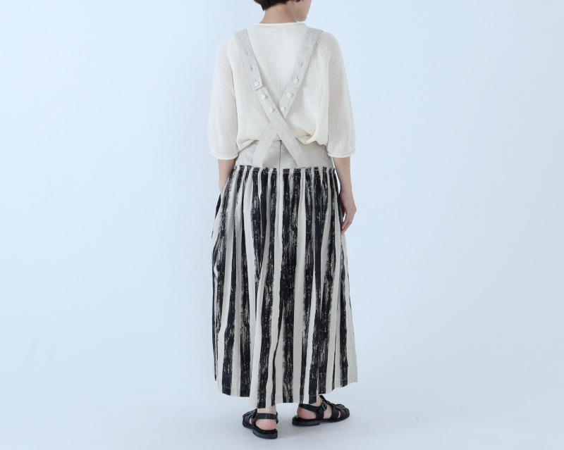 日本奶奶家 手繪條紋祕魯棉麻吊帶裙