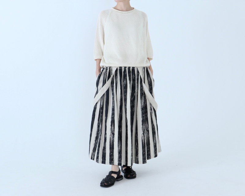 日本奶奶家 手繪條紋祕魯棉麻吊帶裙