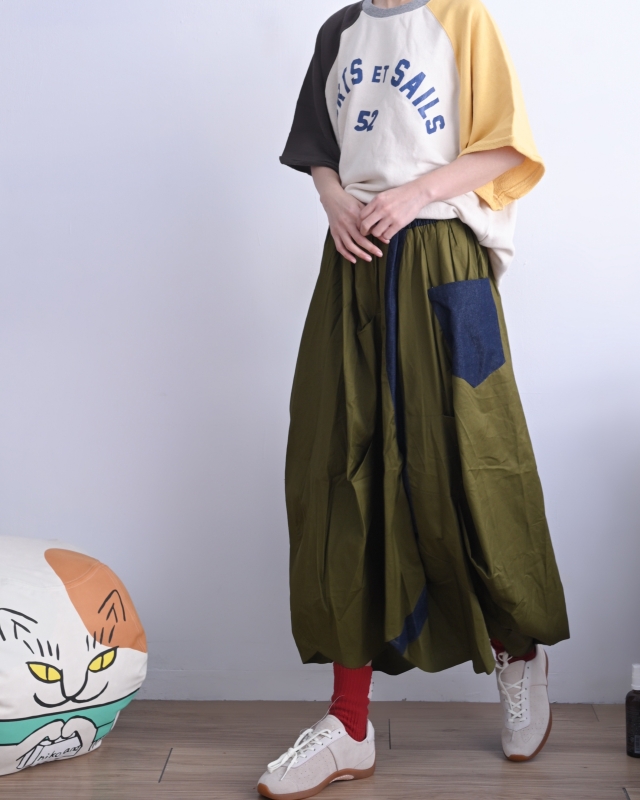 日本品牌 拚色牛仔燈籠裙 2色