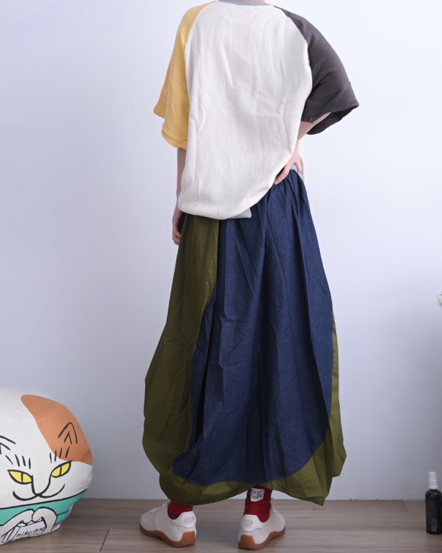 日本品牌 拚色牛仔燈籠裙 2色