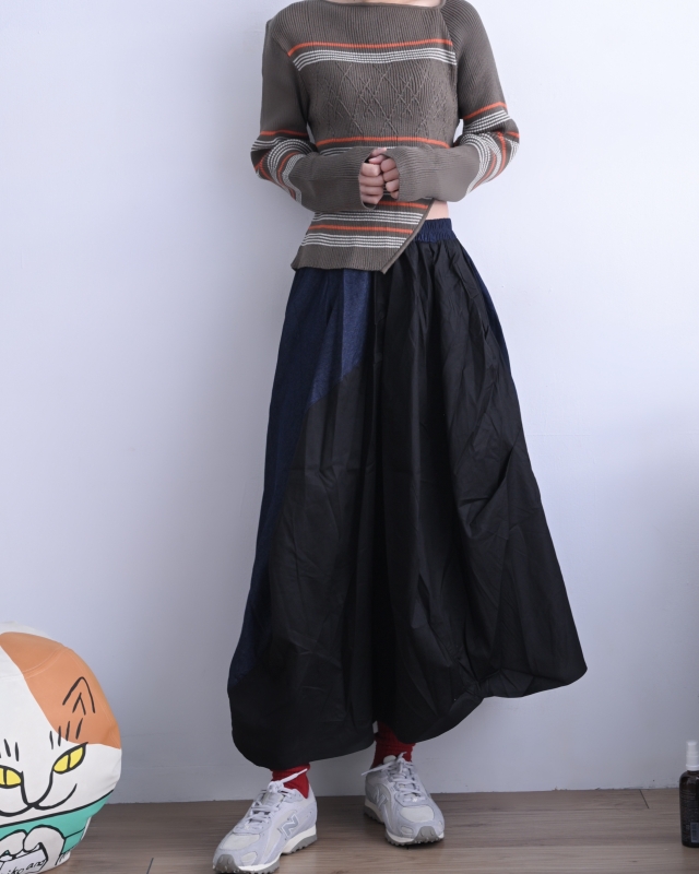 日本品牌 拚色牛仔燈籠裙 2色