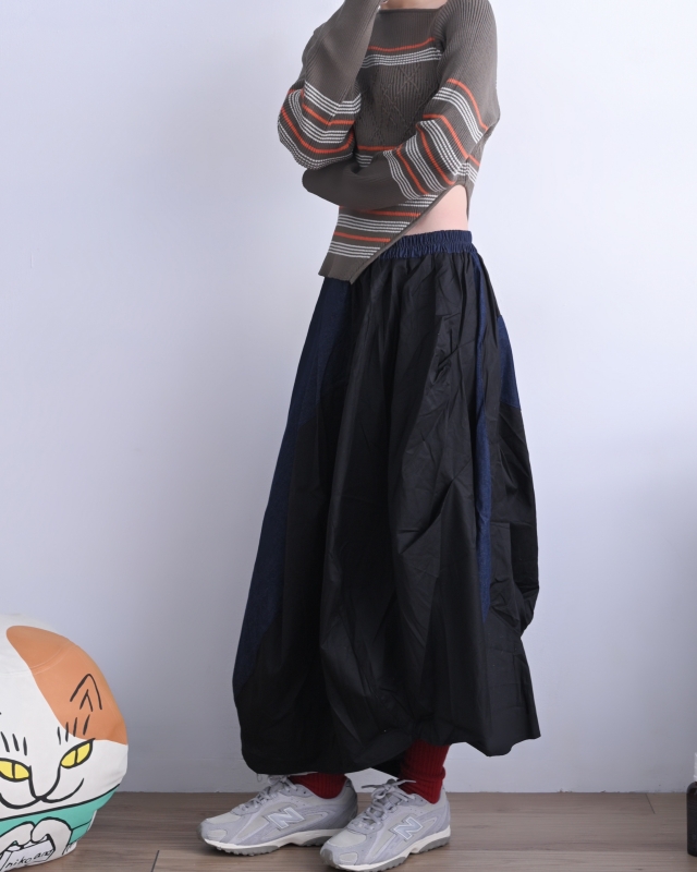 日本品牌 拚色牛仔燈籠裙 2色