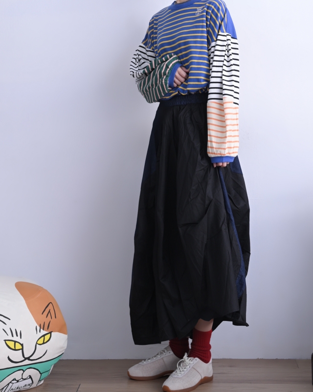 日本品牌 拚色牛仔燈籠裙 2色