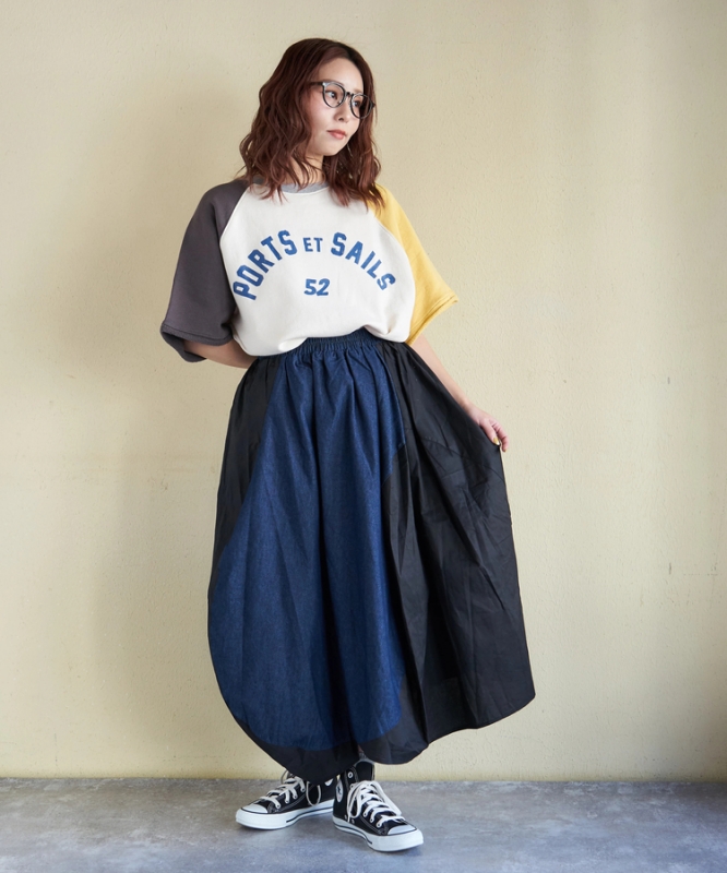 日本品牌 拚色牛仔燈籠裙 2色