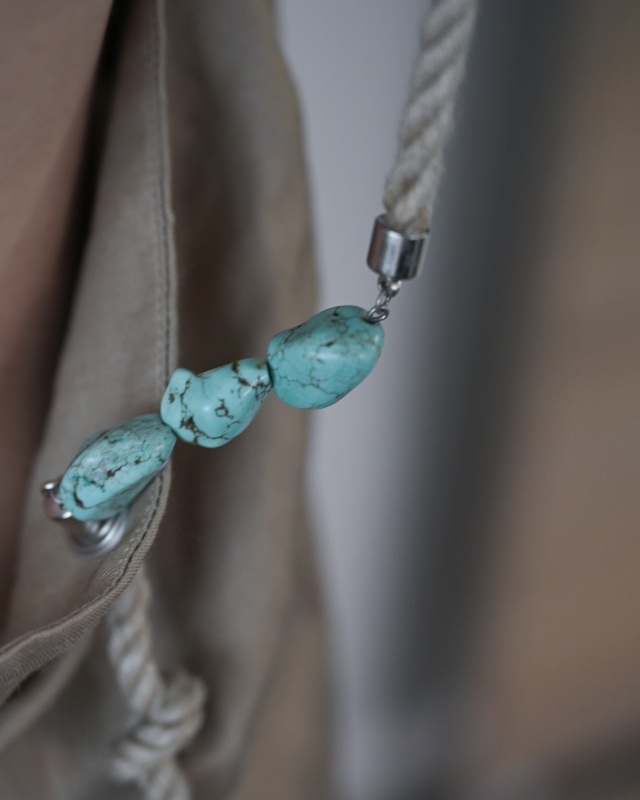 日本ENSW Turquoise 肩帶麻絲長洋裝