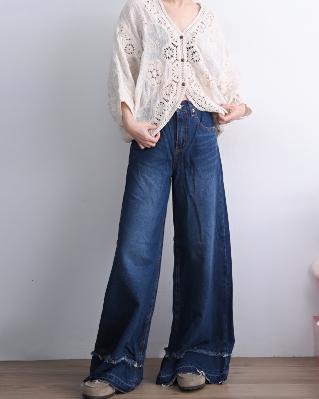 日本品牌 棉蕾絲V領開衫