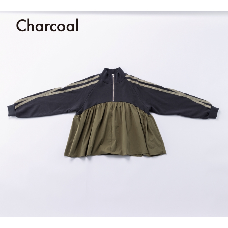 日本伊努伊努 抓褶半拉鍊拼接上衣 大人款 3色