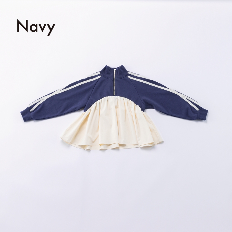 日本伊努伊努 抓褶半拉鍊拼接上衣 大人款 3色