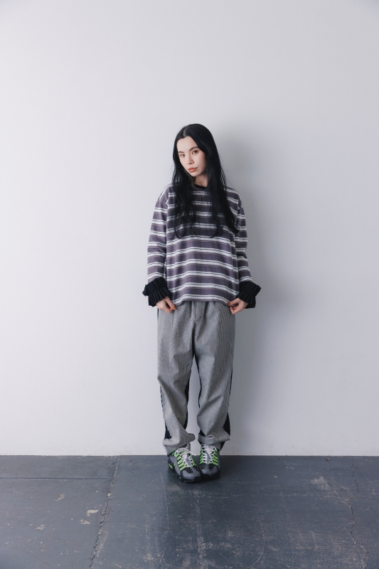 日本伊努伊努 荷葉袖拼接條紋T 大人款 3色