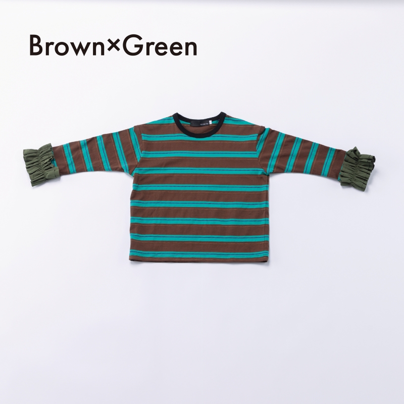 日本伊努伊努 荷葉袖拼接條紋T 大人款 3色