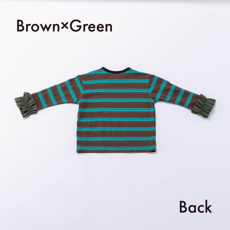 日本伊努伊努 荷葉袖拼接條紋T 大人款 3色