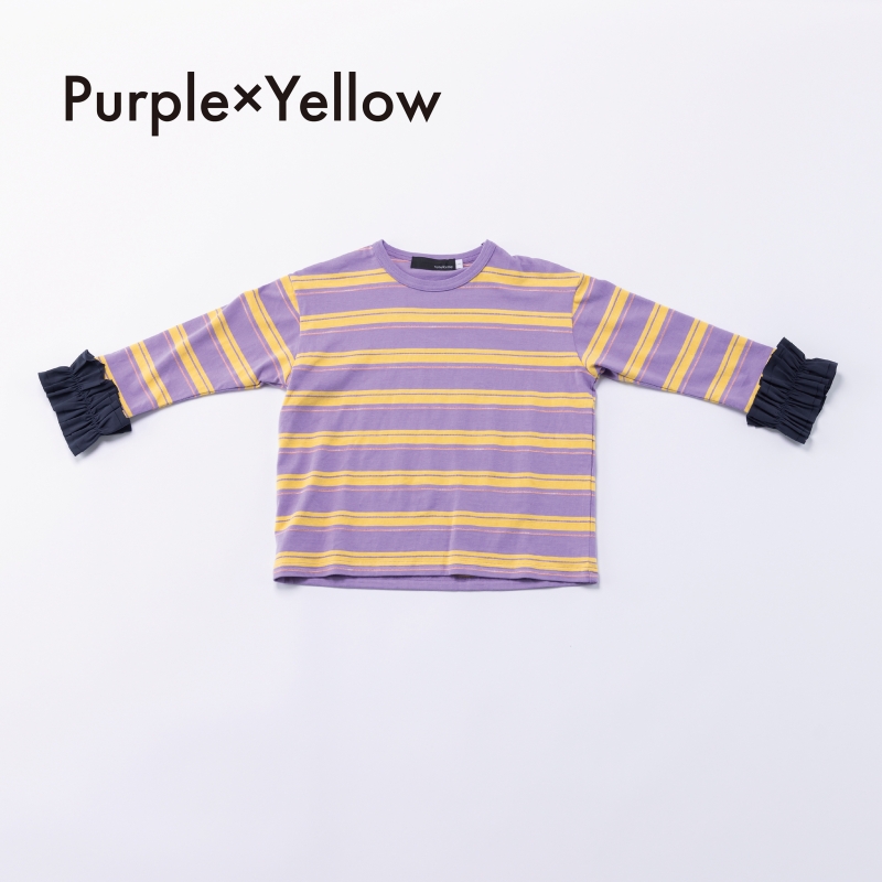 日本伊努伊努 荷葉袖拼接條紋T 大人款 3色